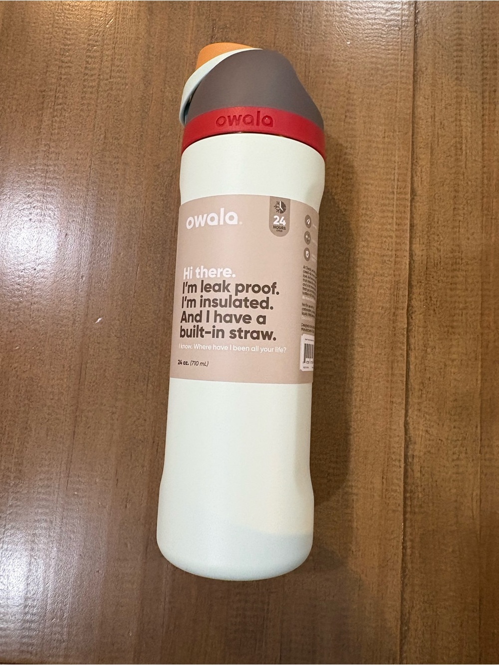 Owala Insulated Straw Bottle in Cream with Red Accent